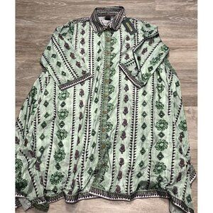 ANANDAS Peasant Boho Woven Mini Dress Floral Size Medium M Green Art To Wear NEW